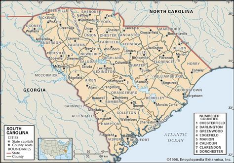 South Carolina Map with Counties